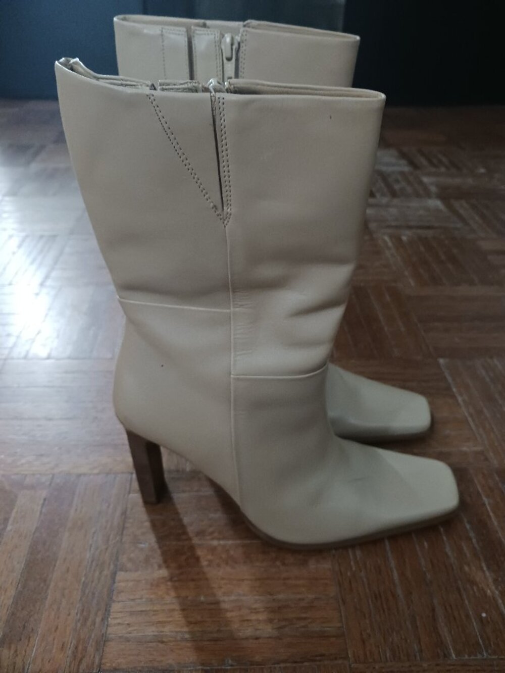 Womens Ancora Cream and Tan Leather Mid-calf Boots Sz. 10